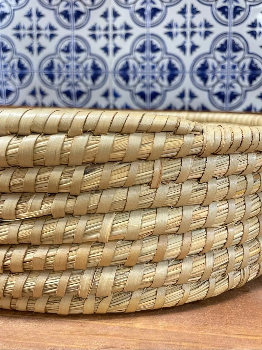 Vtg Handwoven Basket Bundle of 2 Sweetgrass Geometric Star Folk Art Boho Deco